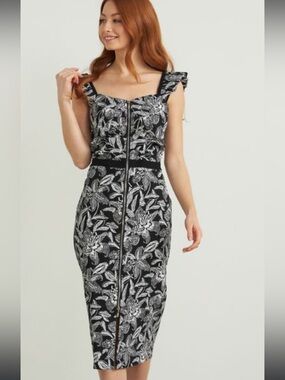 JOSEPH RIBKOFF zip front dress  in black & white,10